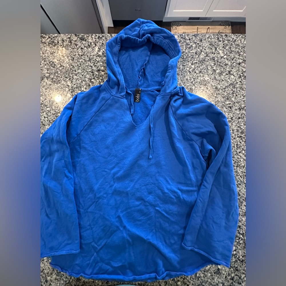 Bobi Los Angeles bright beautiful hooded, deep v neck sweatshirt.